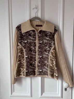 Women’s Venus Fashions Y2K Grunge Vintage Faux Fur &Knit Zip Up Medium